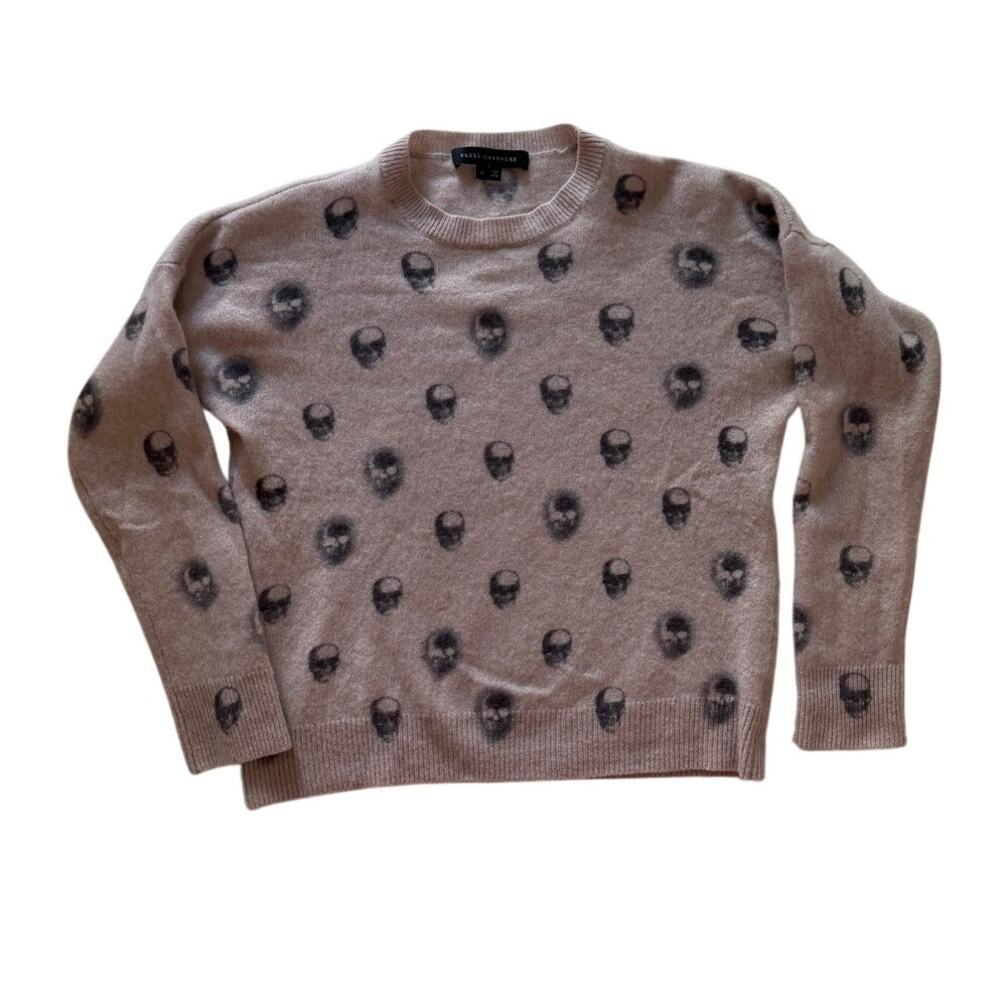 Skull Cashmere 100% Cashmere Skull Print Sweater | Women's Small | Taupe/Blush
